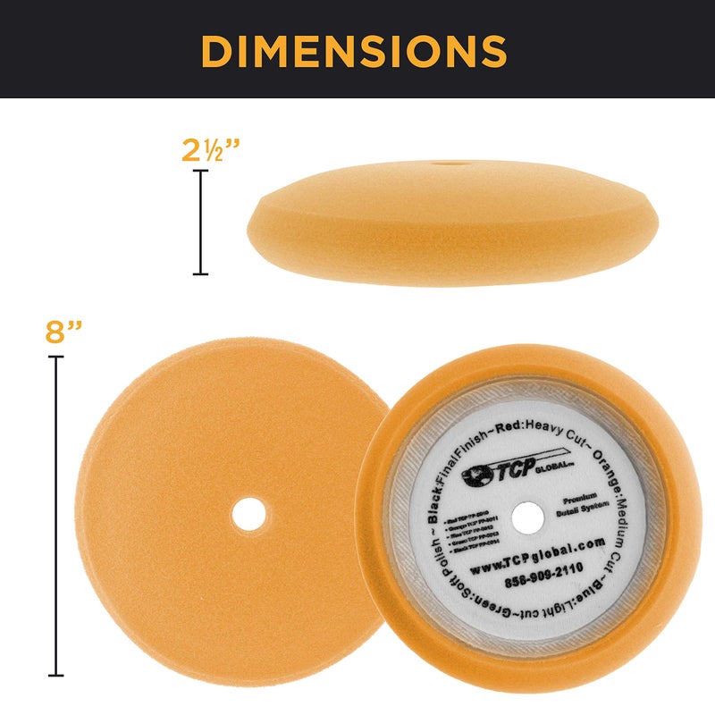 TCP Global 8"" Orange Foam Buffing Pad Extra Coarse Cutting Polish Hook and Loop Backing - Buffing Pad for Automotive  Marine  Truck  RV & Compound Cutting - Image 3